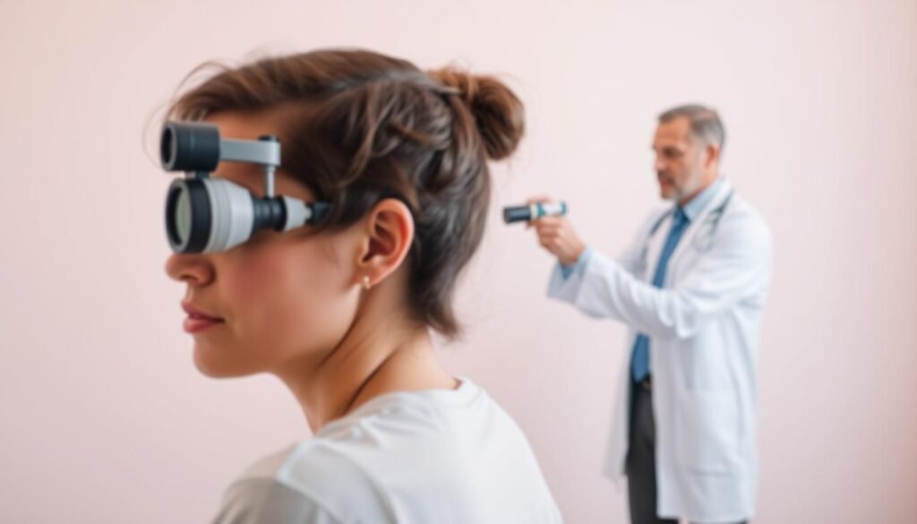 A tranquil, minimalist scene depicting the various treatments and diagnostic methods for tinnitus. In the foreground, a person undergoing a hearing test, their focused expression conveying the search for a solution. In the middle ground, a doctor examining the patient's ear with an otoscope, their body language projecting empathy and guidance. The background gently fades into a soothing pastel palette, suggesting the calming atmosphere of a medical clinic. Soft, natural lighting illuminates the scene, creating a sense of hope and the promise of healing. The overall composition emphasizes the journey of discovering the root cause and appropriate treatment for tinnitus.